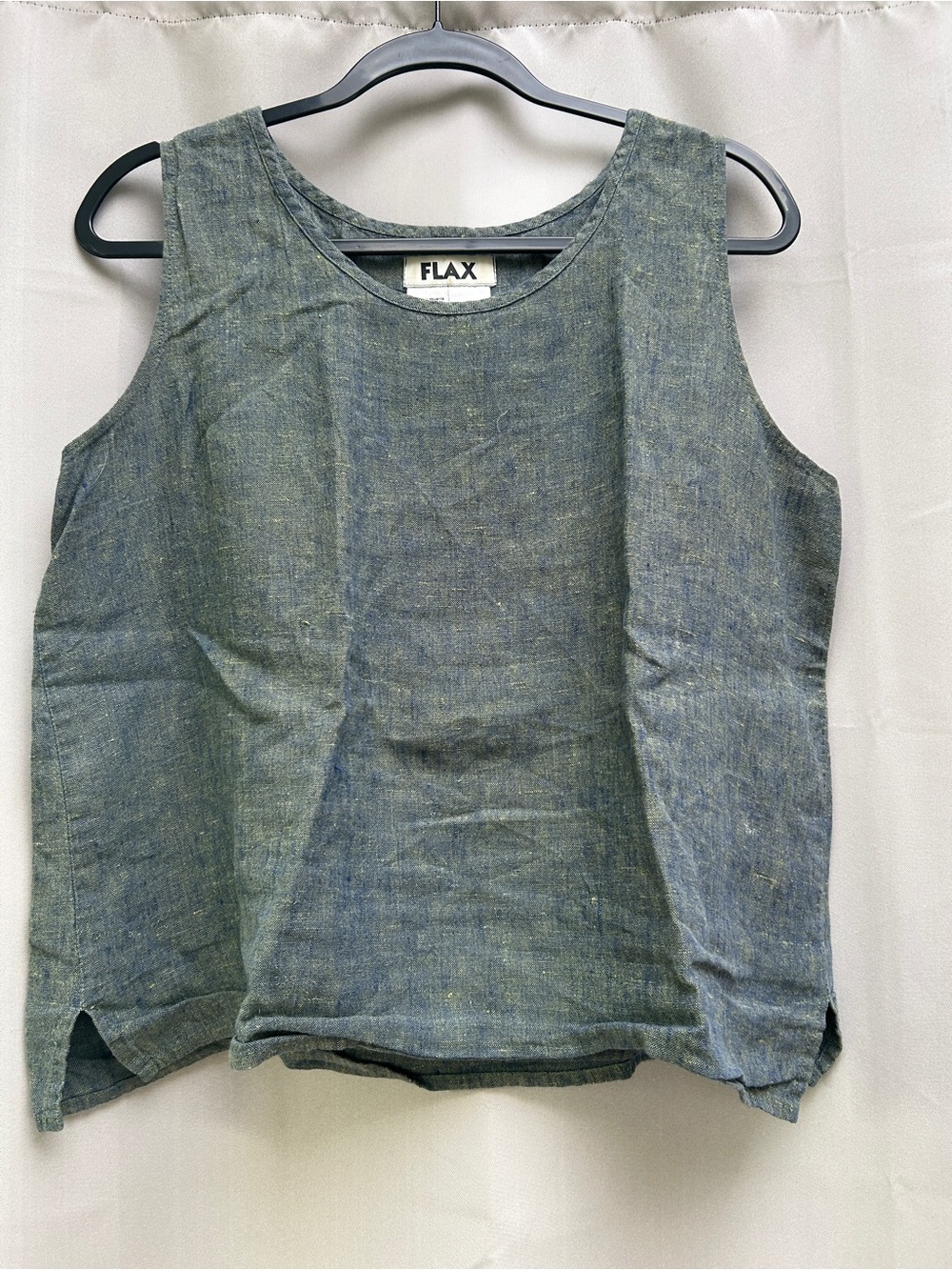 FLAX Linen Sleeveless Tank in Washed Teal 100% linen green round neck